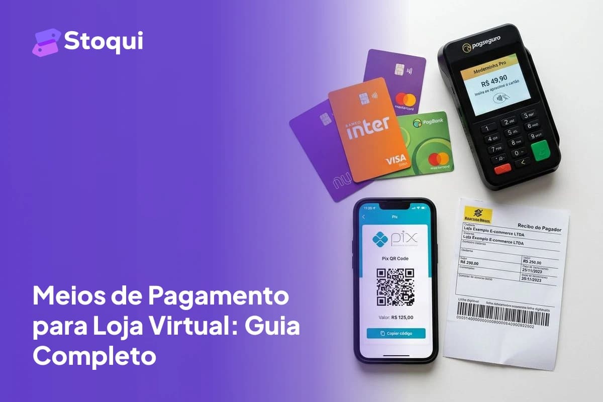 Meios de pagamento brasileiros como maquininha de cartão, Pix QR code e boleto bancário